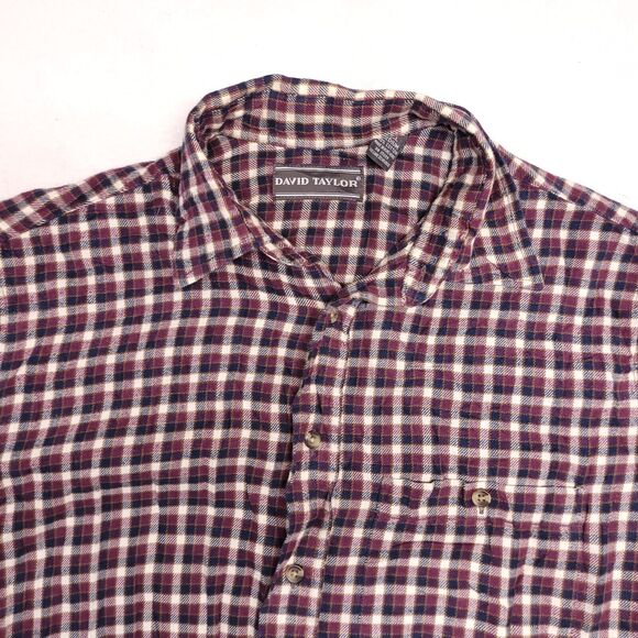 David Taylor Tartan Flannel Casual Button Up Shirt Mens Size Medium Tall MT Red - Picture 1 of 11